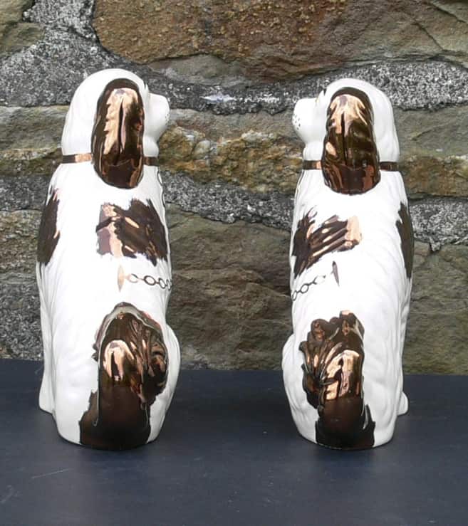 Antique  Oldcourt Ware Copper Lustre Fireside Flatback Spaniels